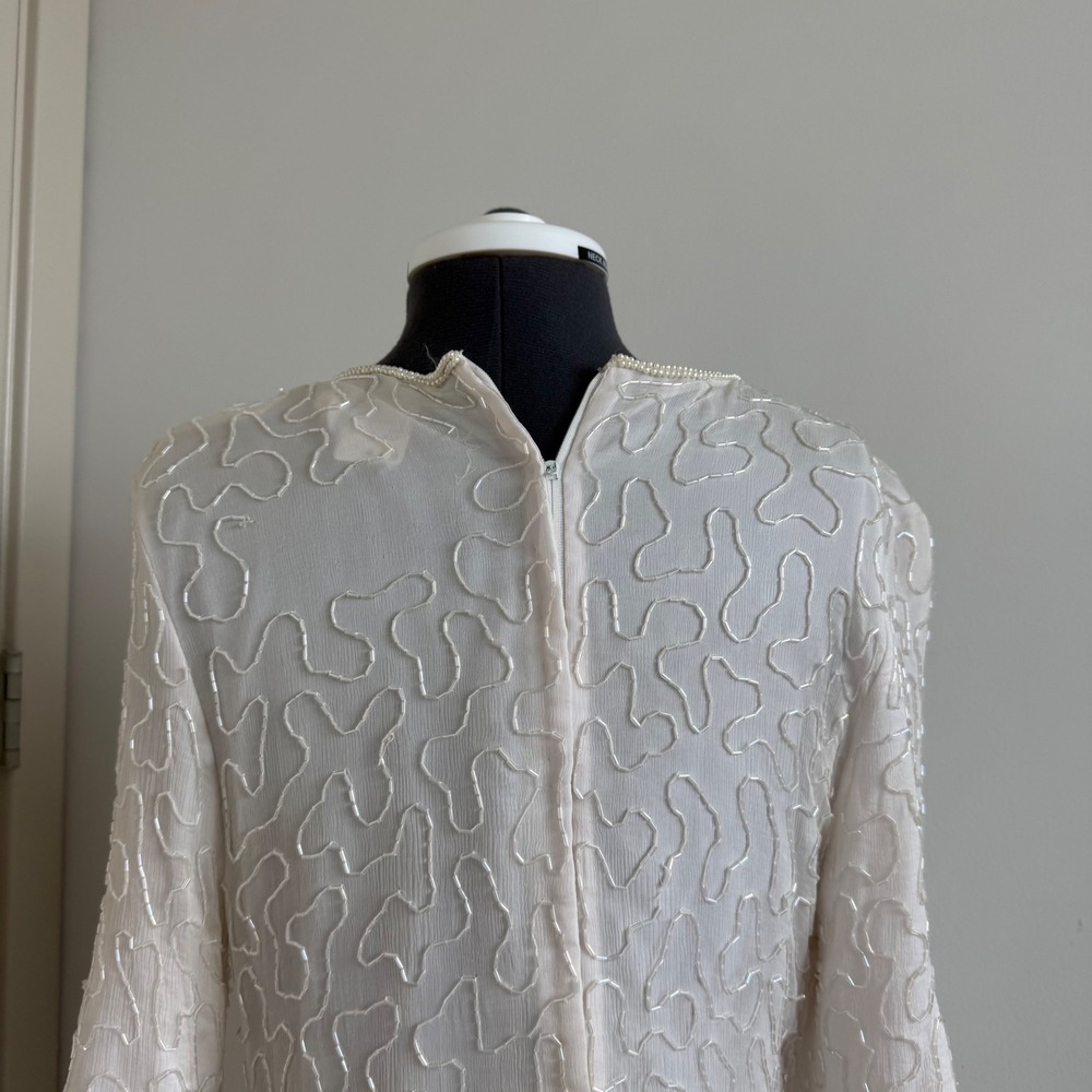Vintage Silk Beaded Ivory Top - Picture 10 of 13